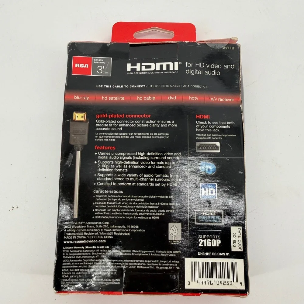 RCA Digital Plus 3ft HDMI Cable High Speed with Ethernet‎ 2160p 3D DH3HHF Black